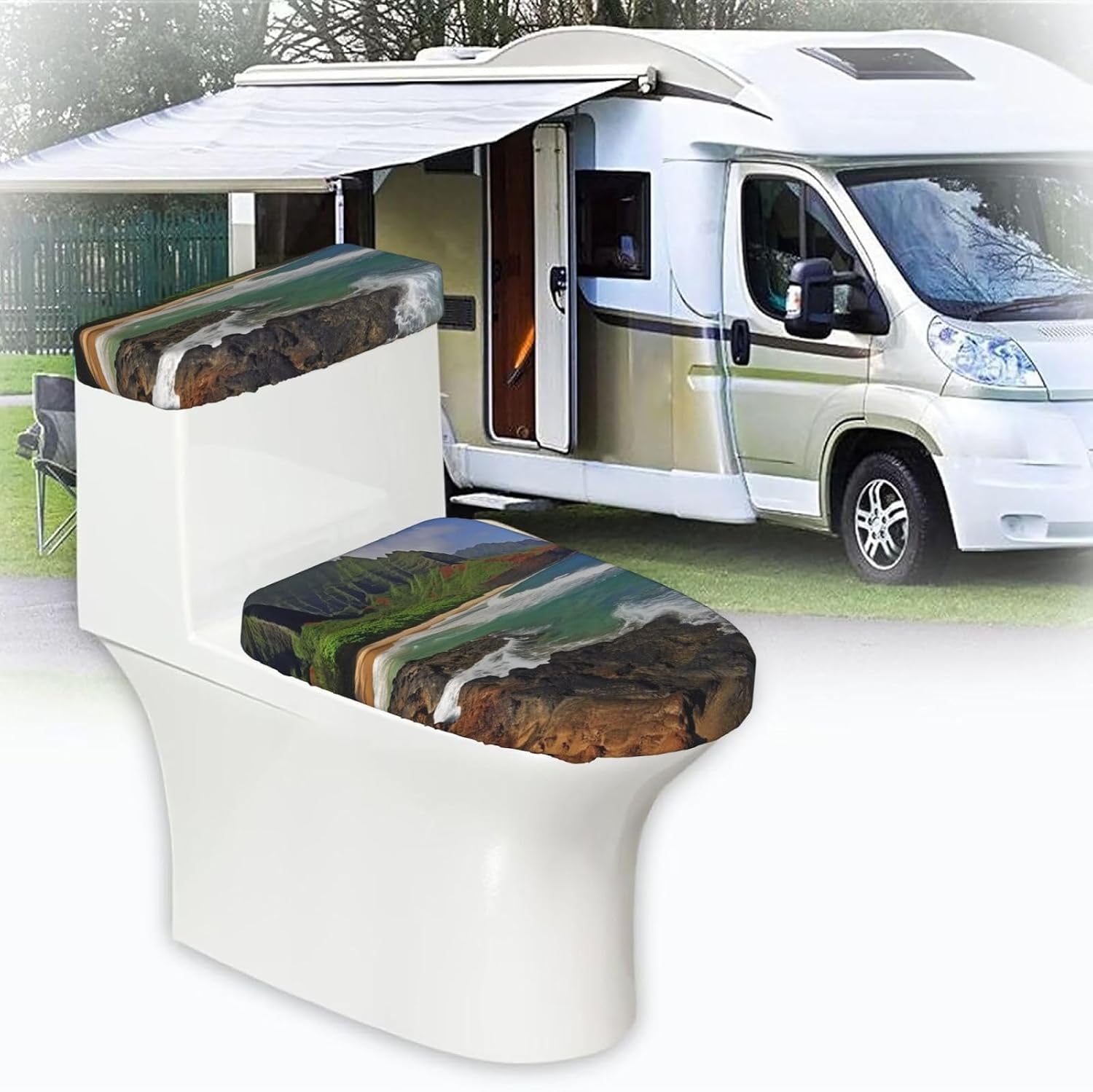 Kauai Hawaii Seashore Toilet Tank Cover And Toilet Lid Cover Set Stretch Bathroom Toilet Lid Seat Cover