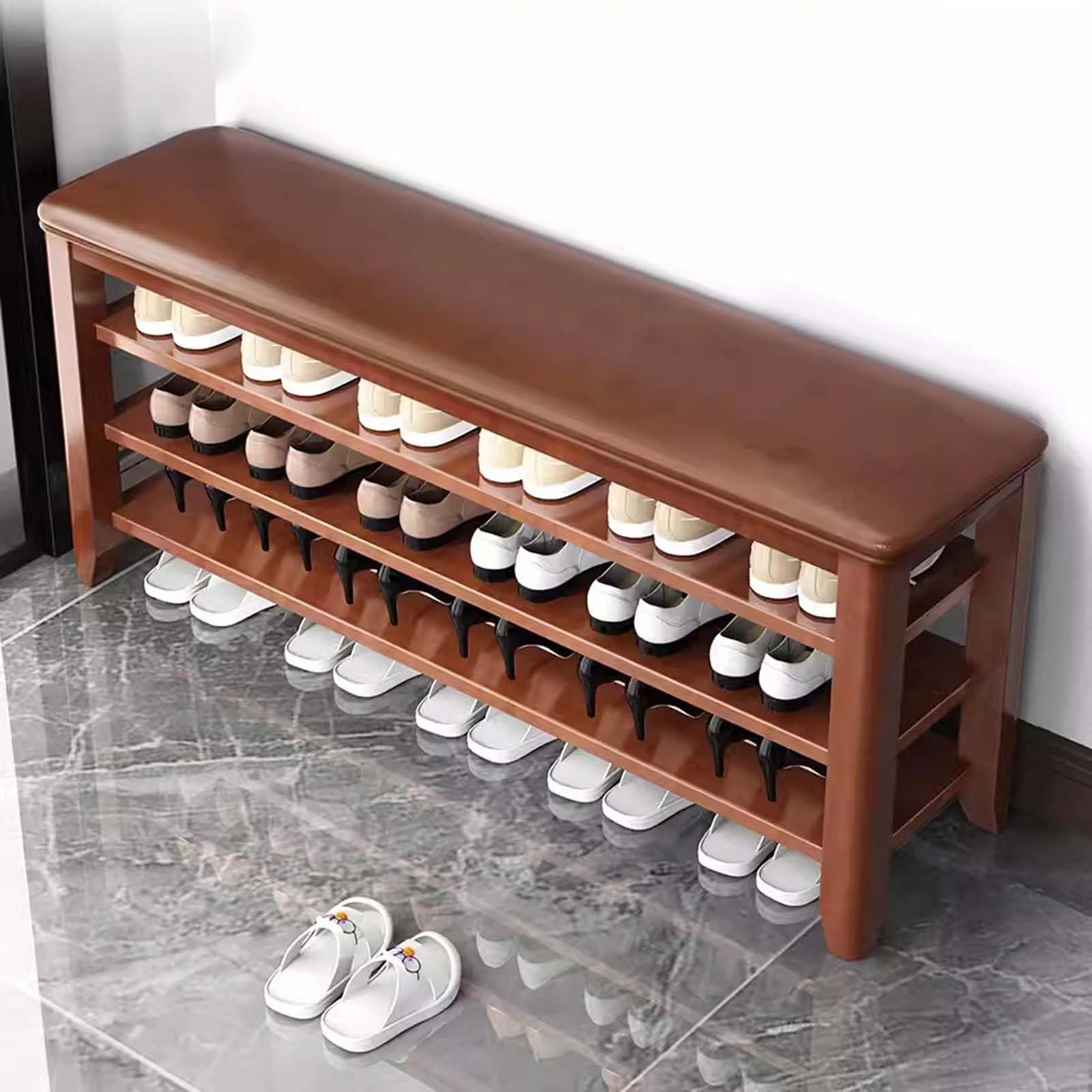 Porte-chaussures bois réglable contre le désordre de l'entrée avec assise