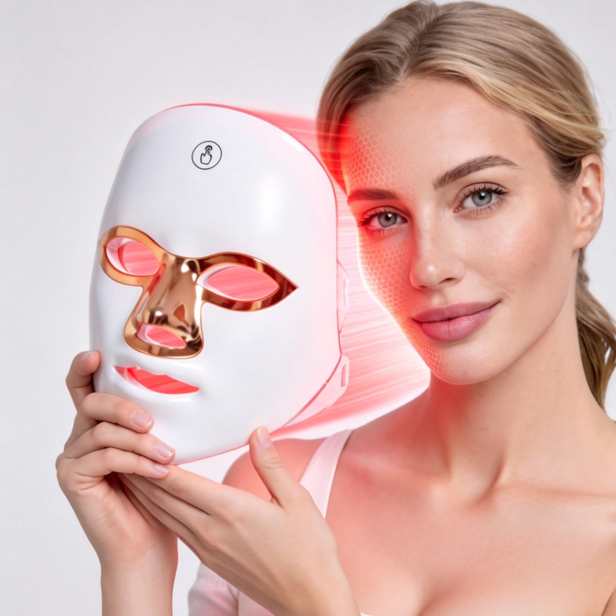 IFAE Maschera viso a LED per rughe, terapia della luce rossa per viso, senza fili, con 7 modalità di illuminazione, ricaricabile per una pelle luminosa a casa, bianca