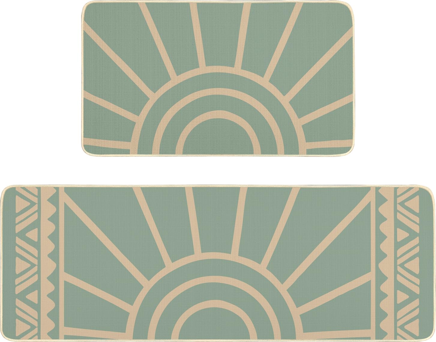 SHIYUE Boho Kitchen Mat Set of 2, Sun Kitchen Rugs Farmhouse Modern, Non Skid Washable Rubber Runner Rugs, Kitchen Decor Accessories（17x47in+17x30in）