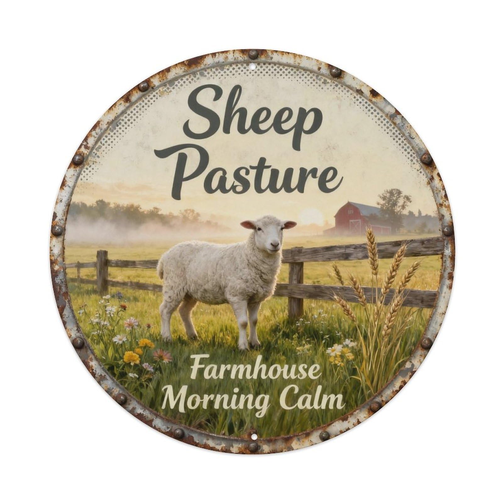 Sheep Pasture Morning Metal Tin Sign Plaque