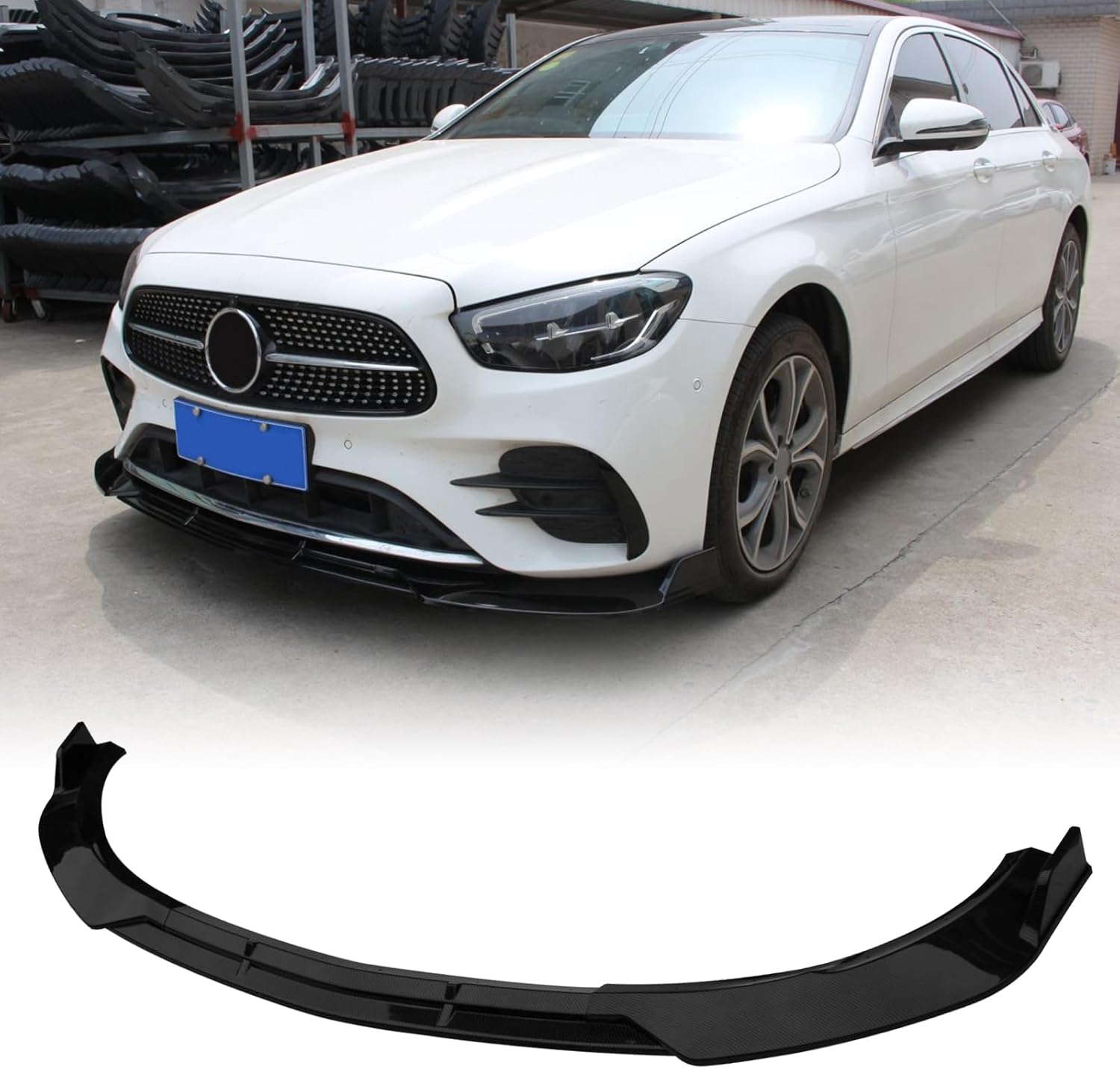 FREEMOTOR802® Front Bumper Lip Splitter Air Dam Chin Spoiler Lower Guard Trim, Compatible with 2021-2023 Mercedes-Benz W213 E-Class (Sport Bumper Only), B Style Gloss Black PP 3PCS