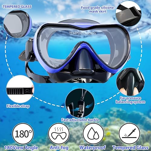 Miniatura 3 de Equipo de esnórquel para adultos, juego de esnórquel seco con vista panorámica de 180, máscara de esnórquel para buceo, buceo, natación, viajes
