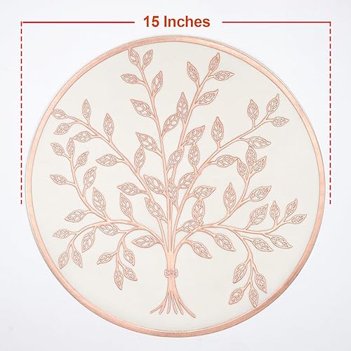Miniatura 2 de Juego de 6 manteles individuales redondos de vinilo color oro rosa, manteles individuales de vinilo de 15 pulgadas, antideslizantes, impermeables,