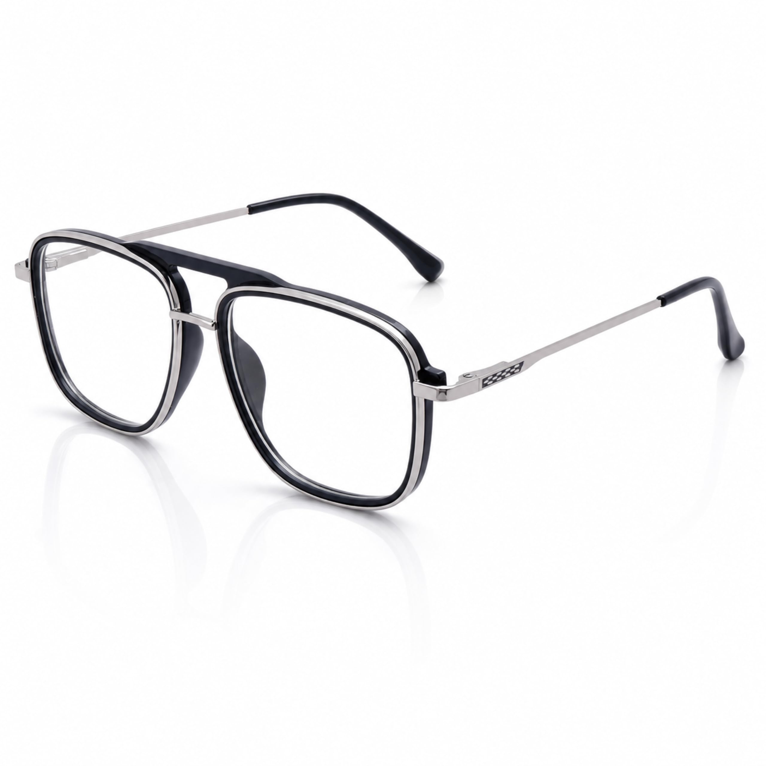 hester zero power blue cut computer glasses | metal double bridge square aviator frame | anti glare, uv protection & eye strain relief | spectacles for men & women | medium-large fit