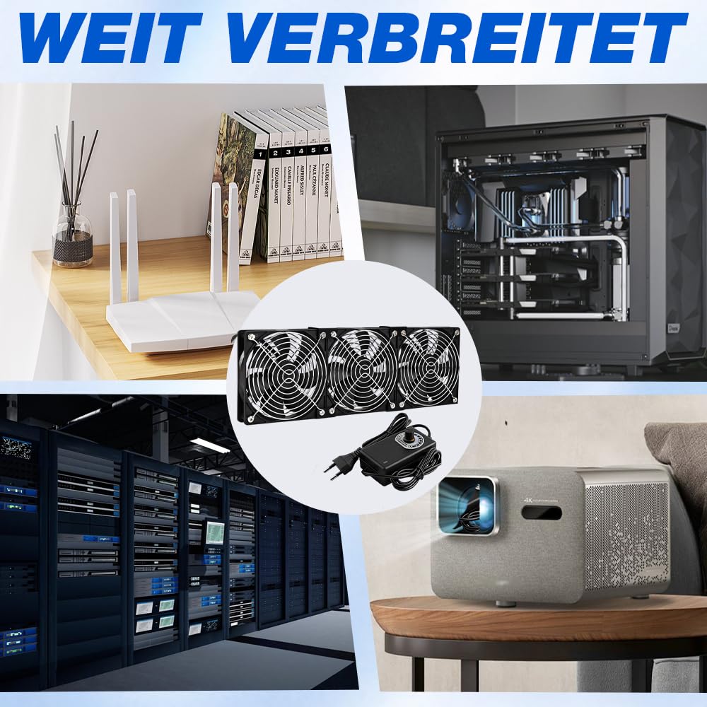 Ventola per PC da 360 mm, 3 ventole da 120 mm, ventola per PC da 12 V, con spina di alimentazione e regolatore di velocità continuo, 2700 giri/min, silenziose e potenti fan per computer, server, TV