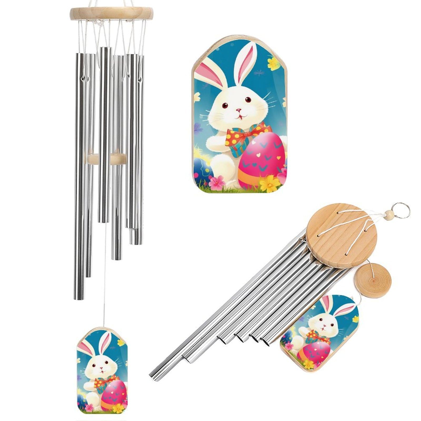 Spring Happy Easter Holiday Wind Chimes for Outside Memorial Gift Sympathy Wind Chimes Aluminum Tube Windchime with Hook Windbell for Outdoor Patio Garden Decor Housewarming Gift