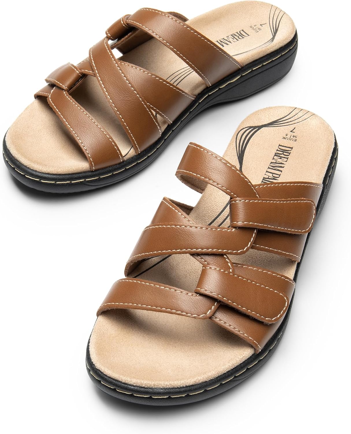 DREAM PAIRS Womens Slides Arch Support Slip on Flat Sandals Comfort Plantar Fasciitis Soft Cushion Slippers With Adjustable Straps - Image 6