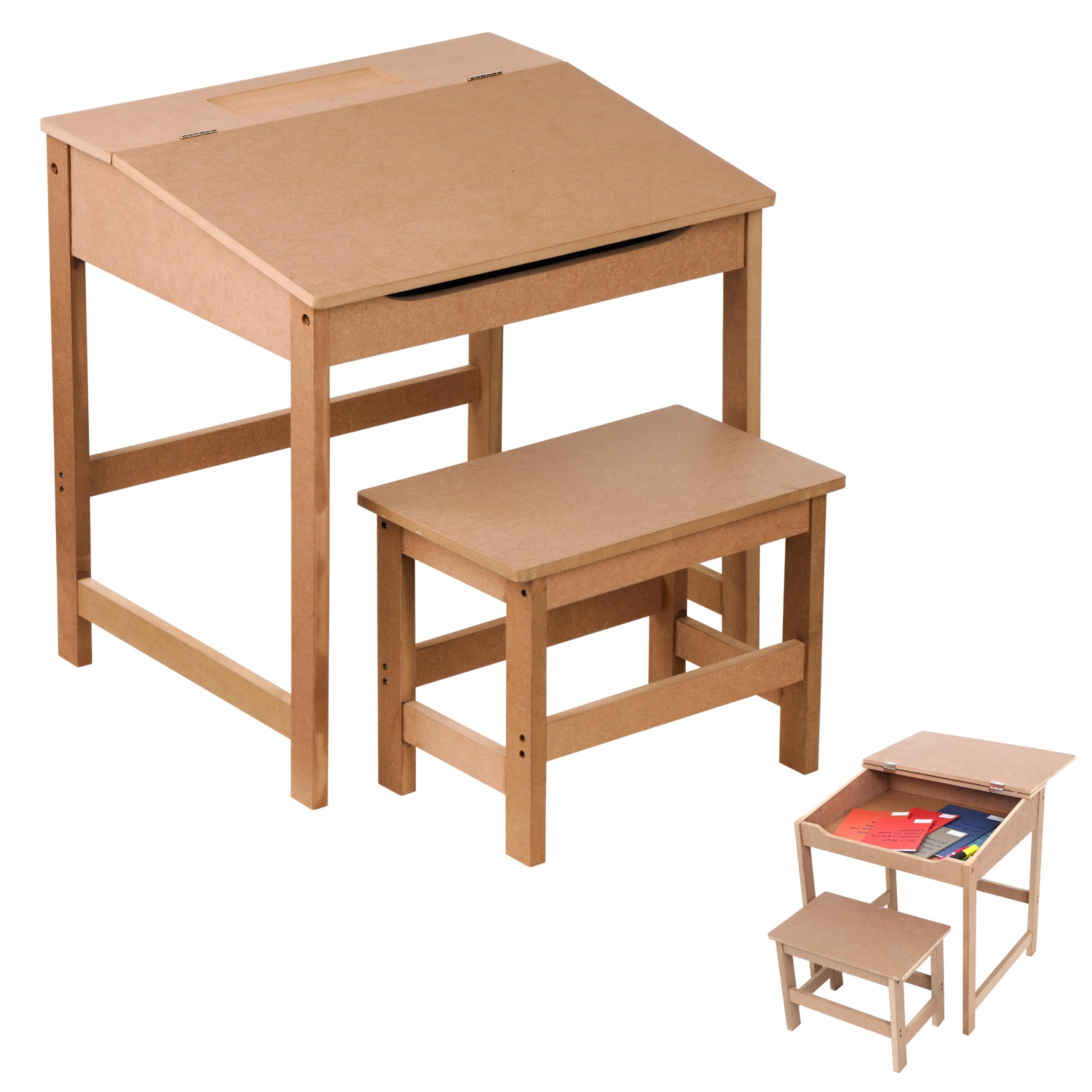 Premier Housewares Kids Desk & Stool - Natural Brown MDF - Ages 3-8