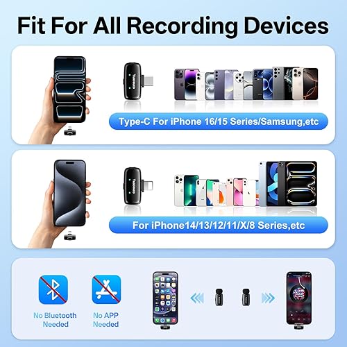 Miniatura 7 de Mini micrófono inalámbrico Lavalier para iPhone, iPad, Android, reducción de ruido y silencio, funda de carga de 33 horas, cambiador de voz AI,