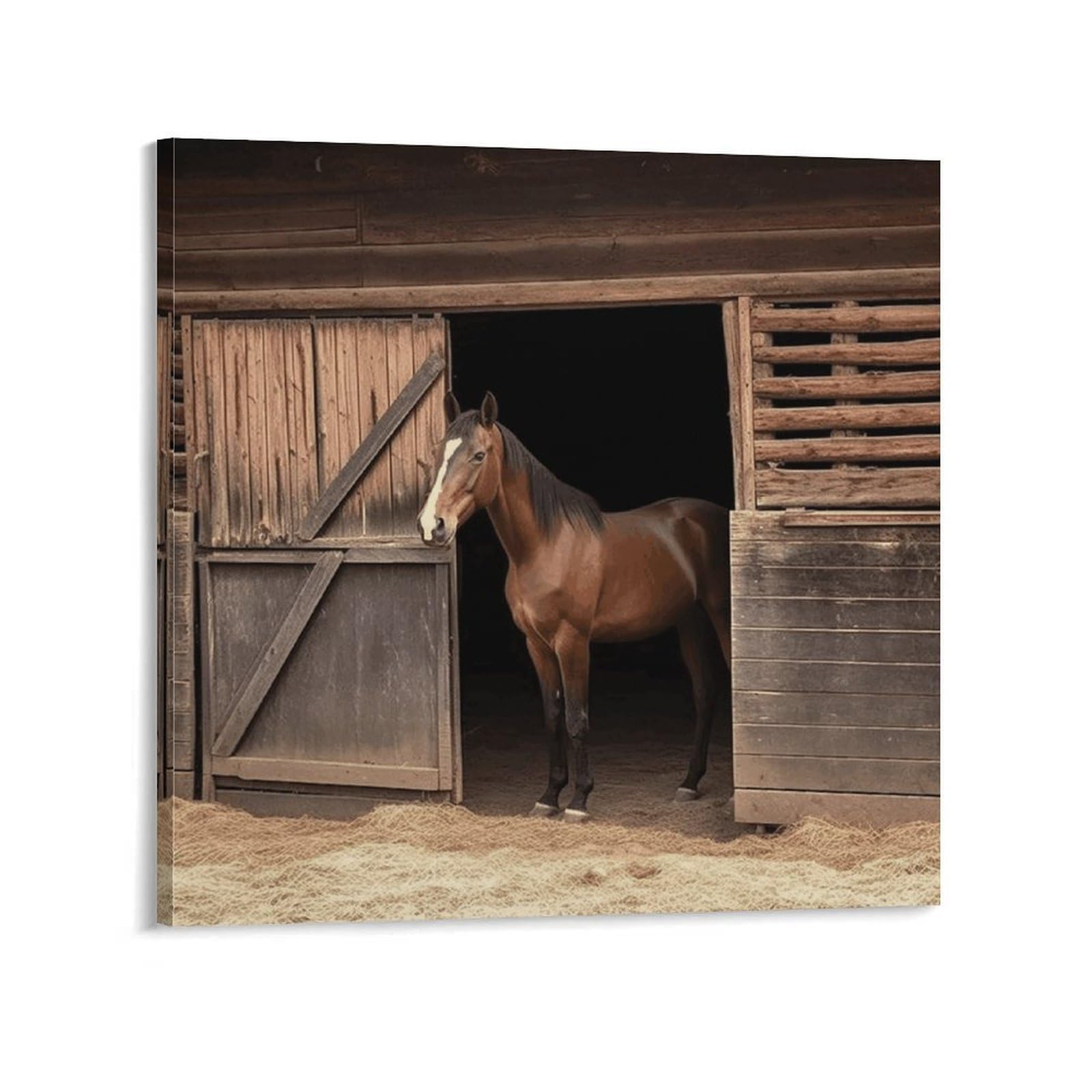 KLOPH Barn Horse Canvas Wall Art for Living Room 10x10inch Modern Artwork Painting for Bathroom Hanging Canvas Prints Aesthetic Wallart for Bedroom Kitchen Office Wall Decor