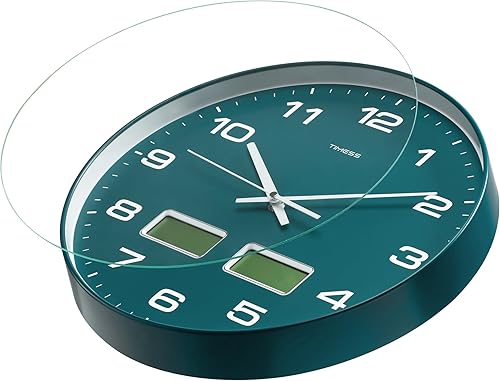 Miniatura 4 de Reloj de pared, esfera grande de 14 pulgadas, silencioso, funciona con pilas, analógico con doble pantalla LCD para temperatura y humedad