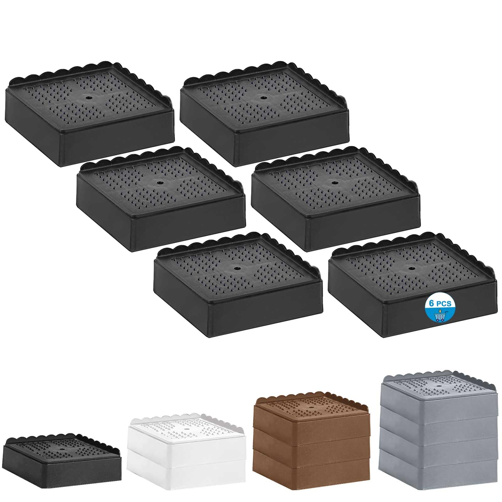 Elevadores de cama de 1, 2, 3 y 4 pulgadas, resistentes, ajustables para mesa, escritorio, sofá, silla, reclinable, marco de patas para dormitorio, bloques apilables (negro, paquete de 6, 1
