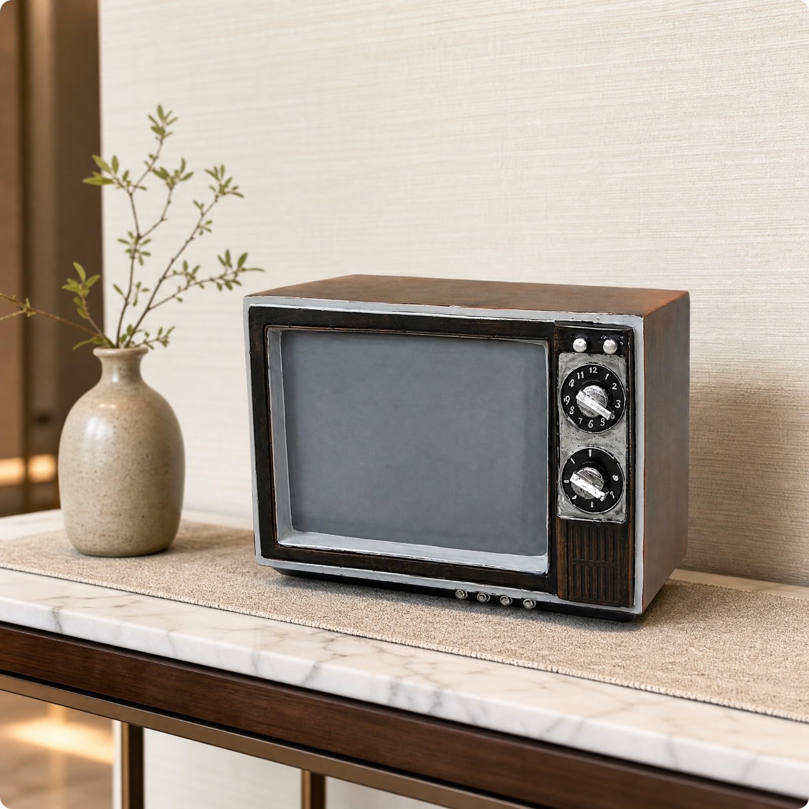 B Baosity corativo Televisor Europeo Antiguo Tallado Televisión Hojalata Metálica Versátil para Restaurantes, Hoteles