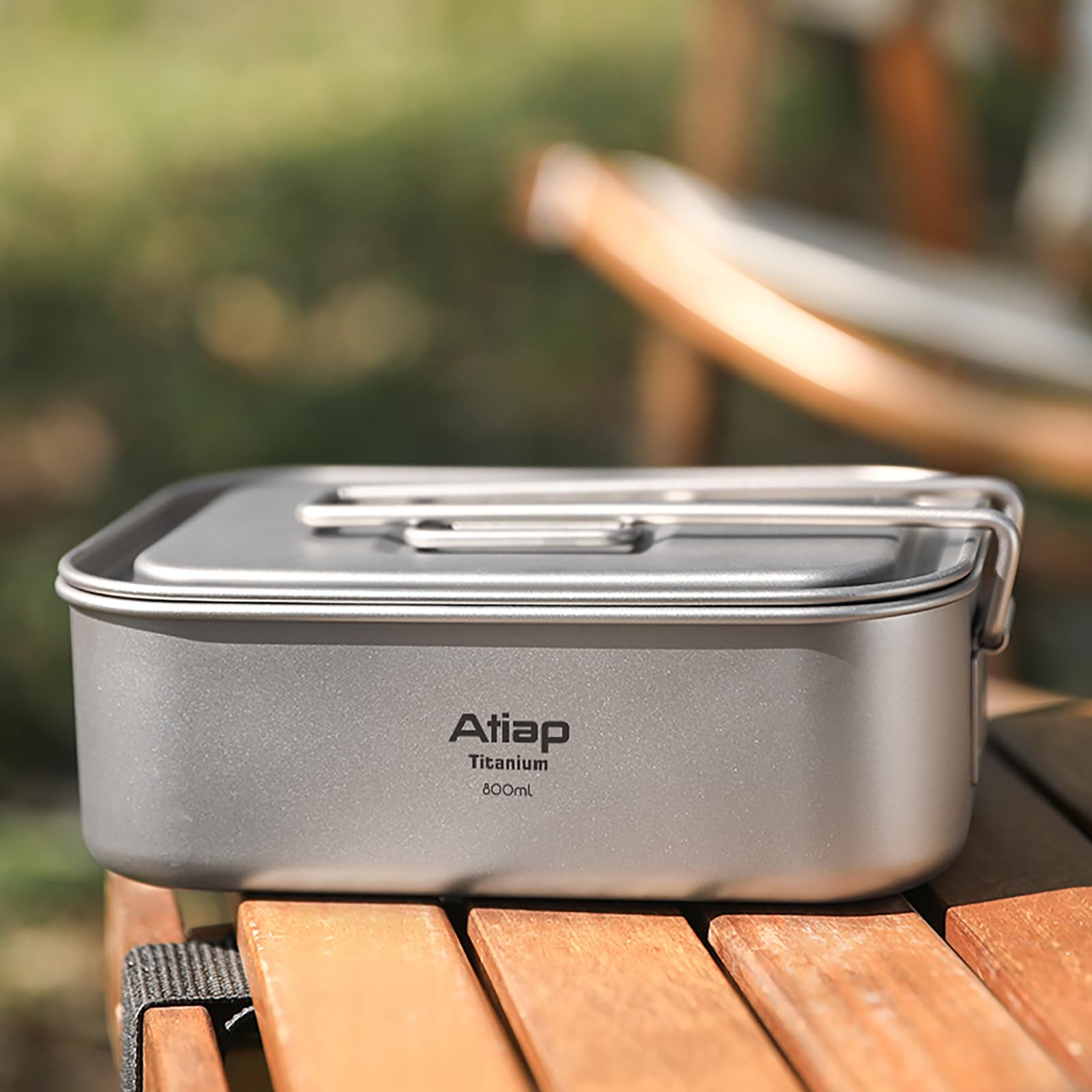 Fiambrera Bento de titanio con tapa, 800 ml, con asa plegable, utensilios de cocina portátiles para camping al aire libre