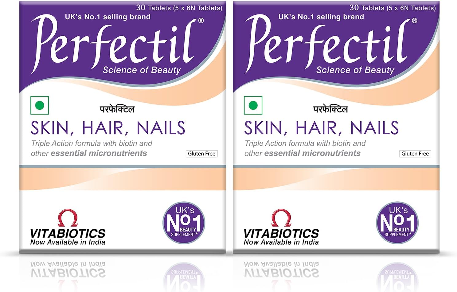 Perfectil Multivitamin Supplements For Hair, Skin And Nails For Men & Women,Packed With Biotin And Grape Seed Extract For Radiant And Younger-Looking Skin, Stronger Nails, 30 Tablets (Pack Of 2)
