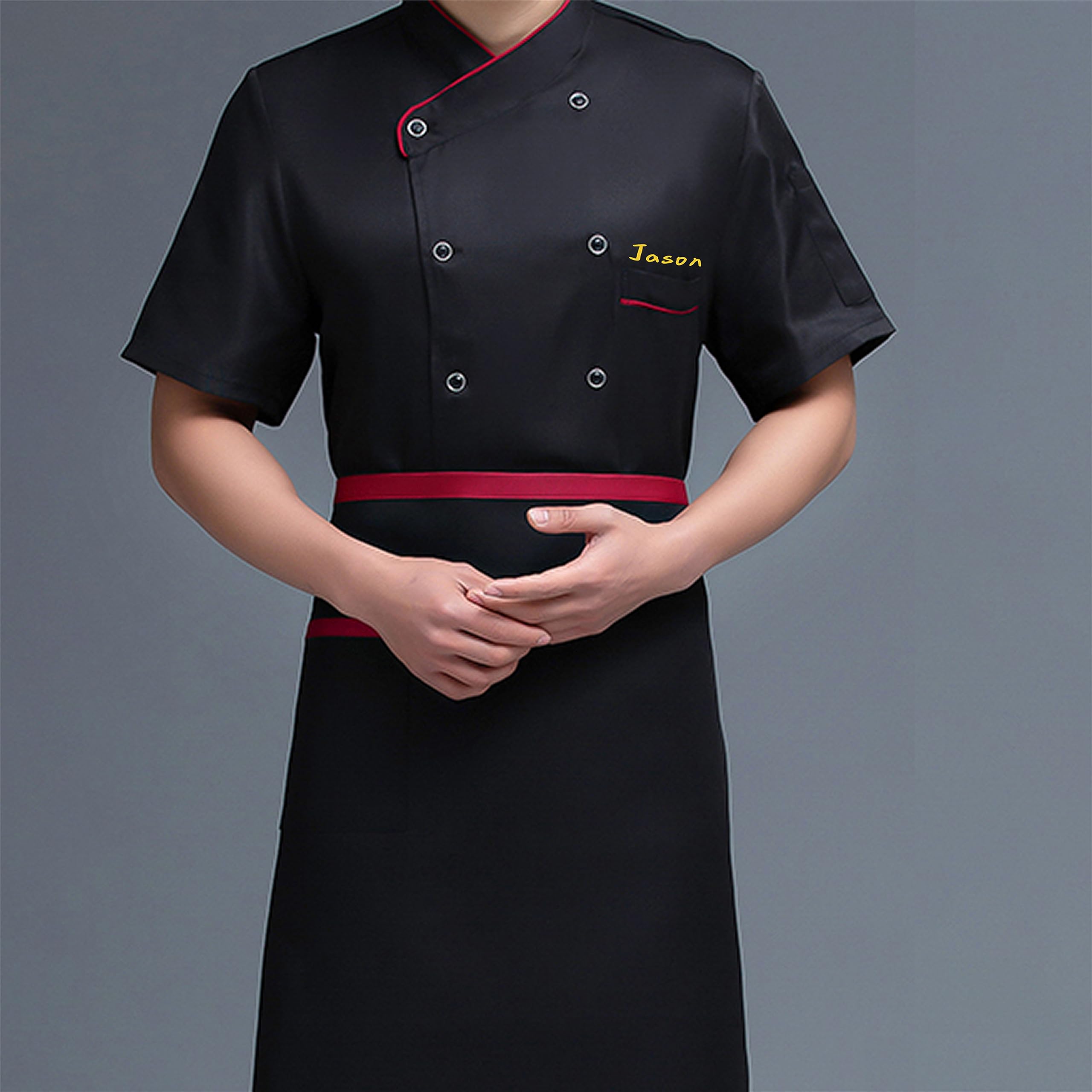 Veste de chef personnalisée avec nom brodé, veste de chef à manches courtes personnalisée pour hommes et femmes, uniforme de cuisine professionnel