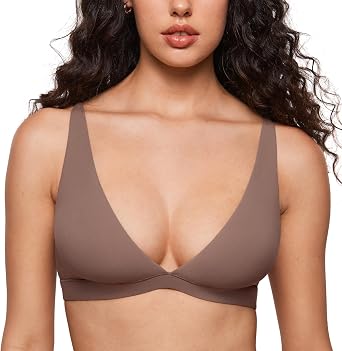 INLYRIC Womens Unlined Deep V Plunge Bra Sleep | Ultra-soft, No Padding, No Underwire, Double-layer, Pullover, Adjustable Straps, Sexy, Comfort, Low Cut, Sleep Bra