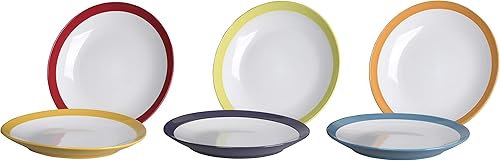 Klikel Paquete de 6 platos llanos de colores, aptos para lavavajillas y microondas, color exterior con interior blanco, grande, redondo de 10 12