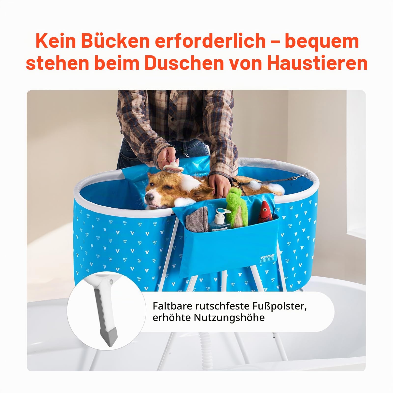 VEVOR Tragbare Hundebadewanne, erhöhte & zusammenklappbare, Haustierbadewanne mit Schnellentwässerung, Badewanne zum Waschen & Pflegen Kleiner & mittelgroßer Hunde und Katzen, Hellblau