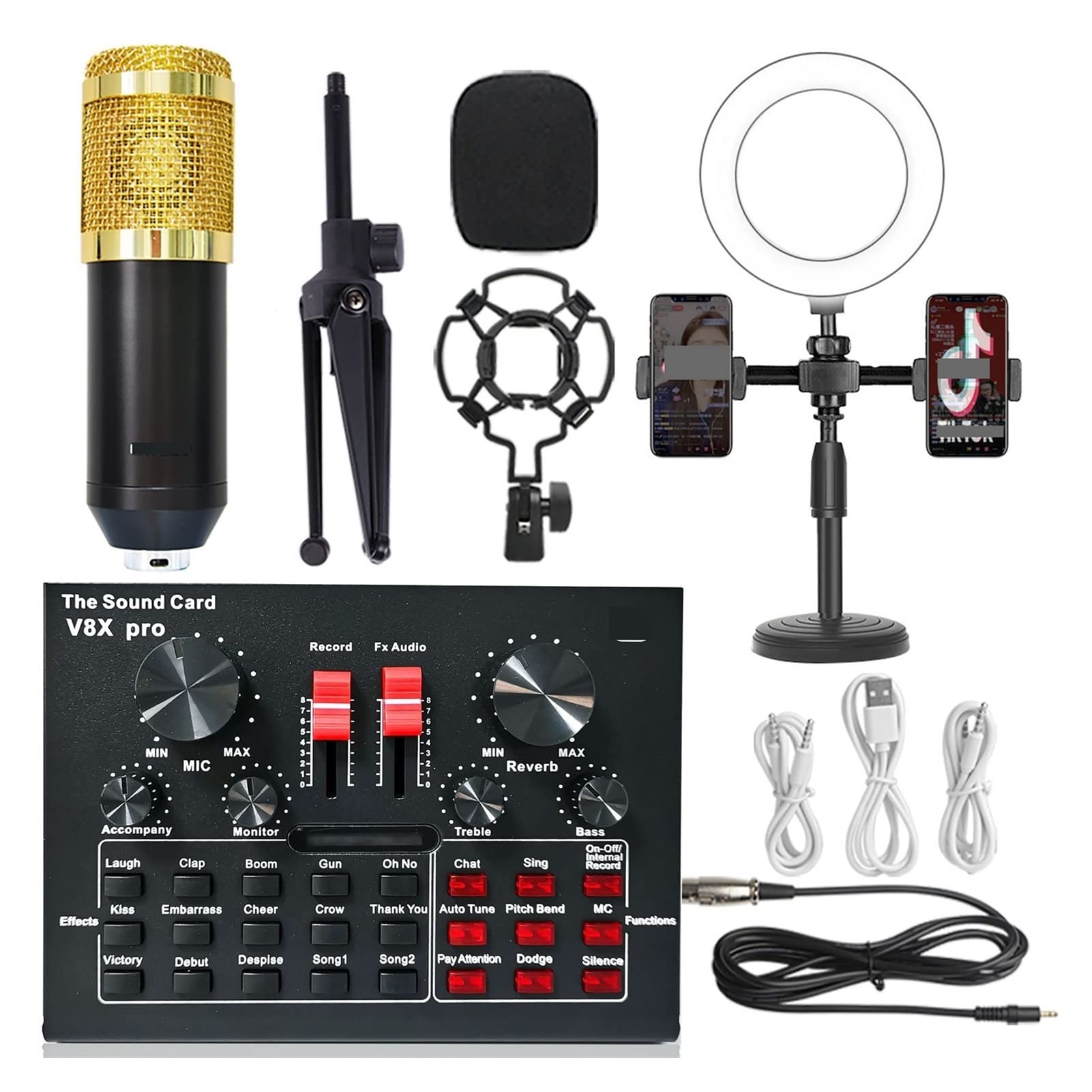 Mikser audio, USB 5.0 Karta dźwiękowa audio Zewnętrzny zestaw słuchawkowy mikrofon internetowy transmisja adapter muzyka gier dla muzyki PC Komputer telefoniczny(BM800V8 COMBO)