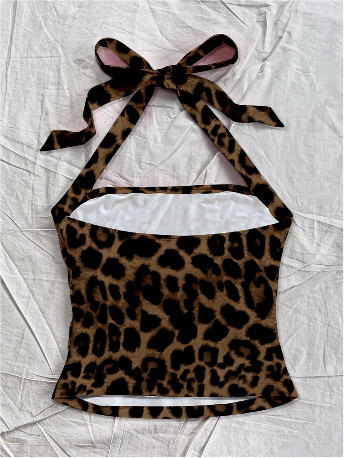 Verdusa Women's Plus Size Y2K Leopard Halter Top Rave Club Ruched Backless Crop Tops - Image 2