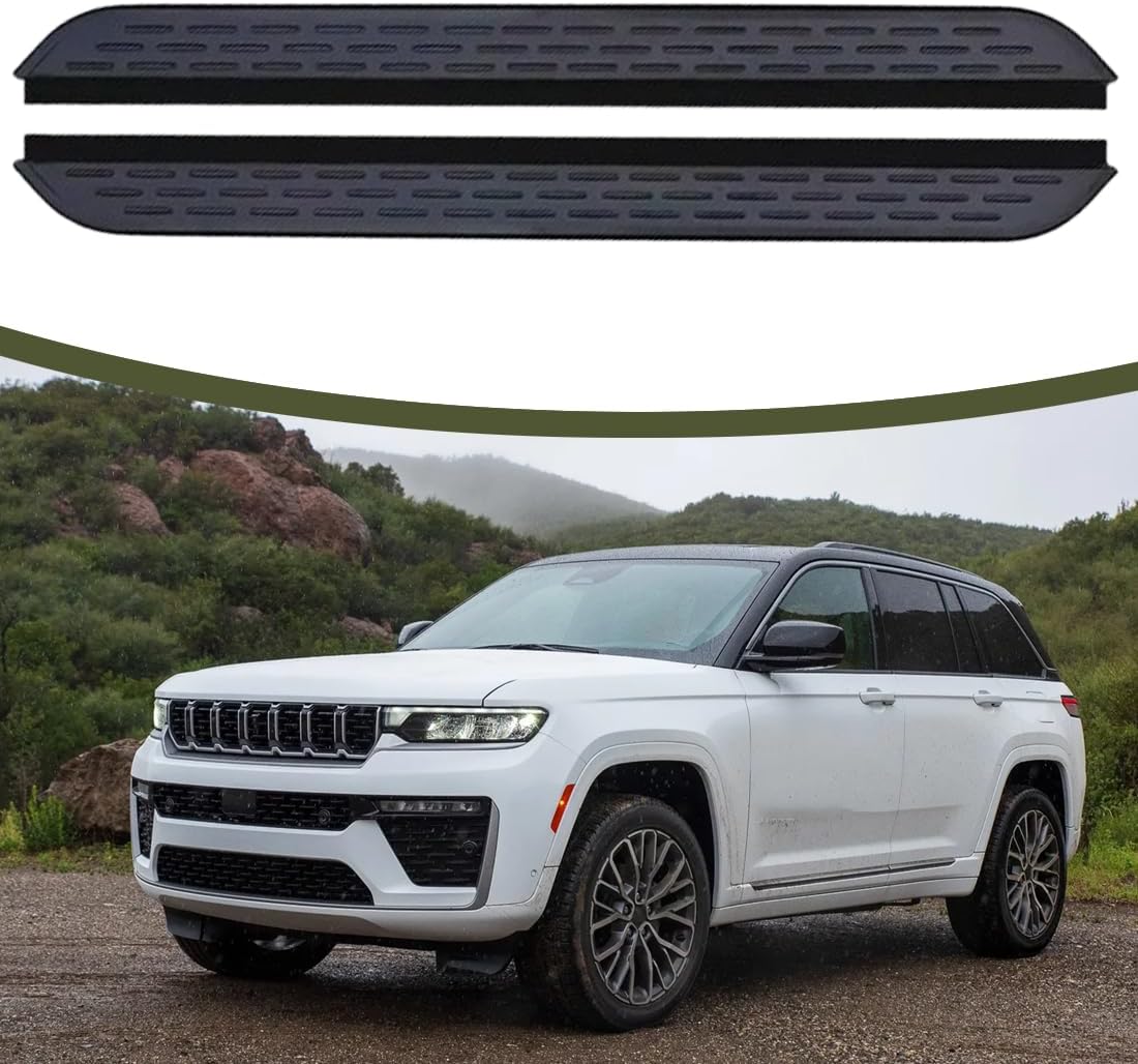 2Pcs Aluminum Runnings Boards Fits for Jeep Grand Cherokee L 2022-2026 Side Steps Textured Anti-Slip Surface 200lbs Capacity Black Mounted Brackets Screws