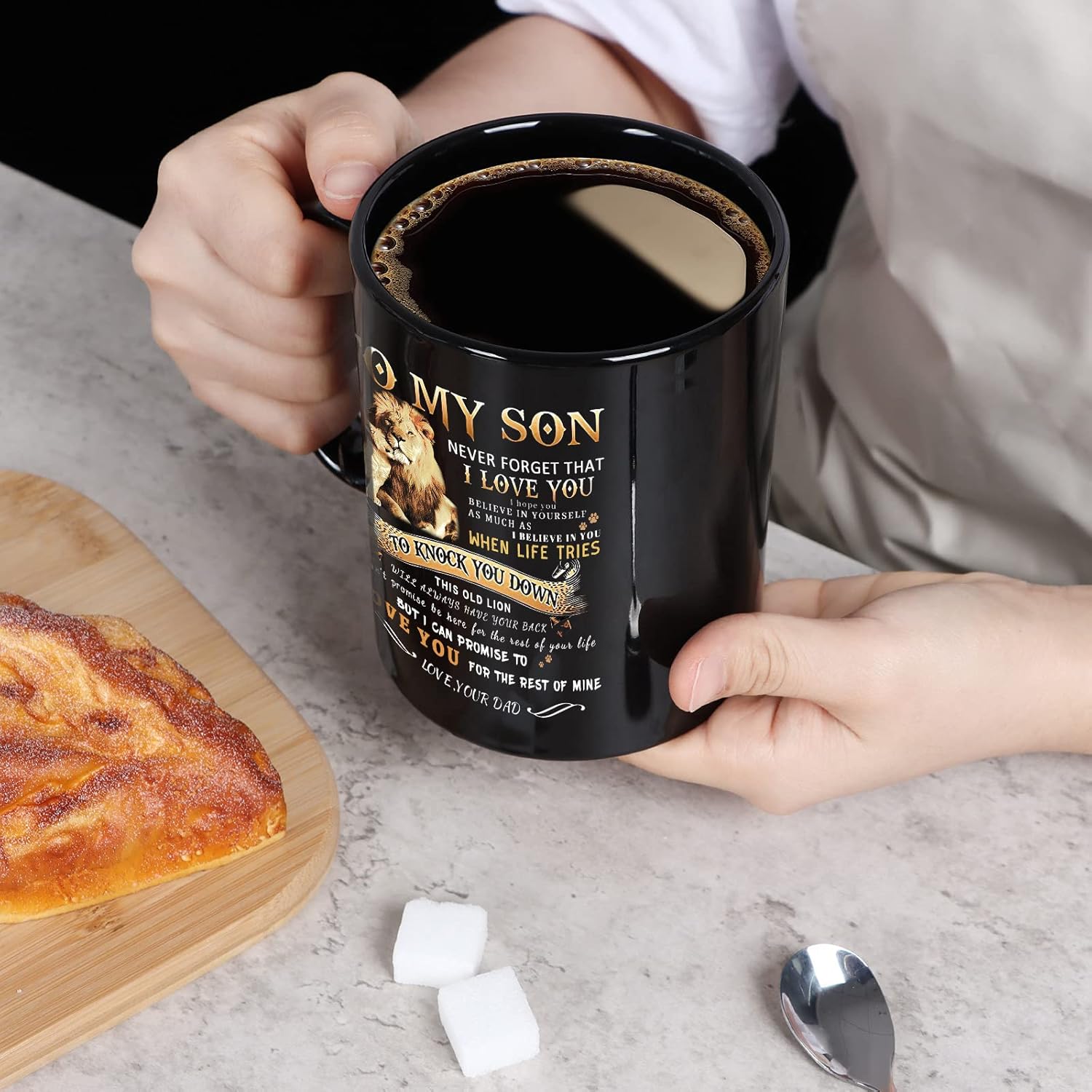 Shqiueos Inspirational Valentines Day Gifts for Son from Dad - to My Son Mug 11oz, Birthday, Graduation, Father's Day Gifts for Bonus Son Adult Christmas Coffee Cup - Image 4