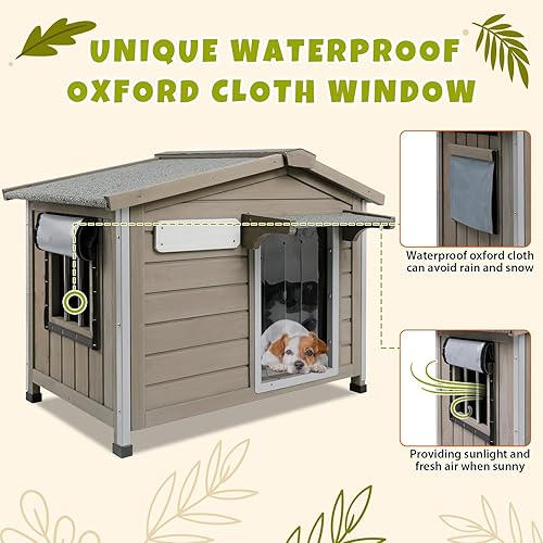 Miniatura 3 de PetsCosset Casa para Perros Grande de 30.1" L para Exteriores e Interiores, Perrera de Madera de Abeto con Techo de Asfalto Impermeable y Abrible,