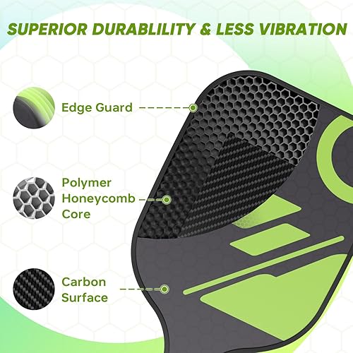 Miniatura 3 de Paletas de pickleball de fibra de carbono, juego de 2 palas de pickleball de grafito, núcleo de panal de polímero, 4 bolas de pickleball, agarre