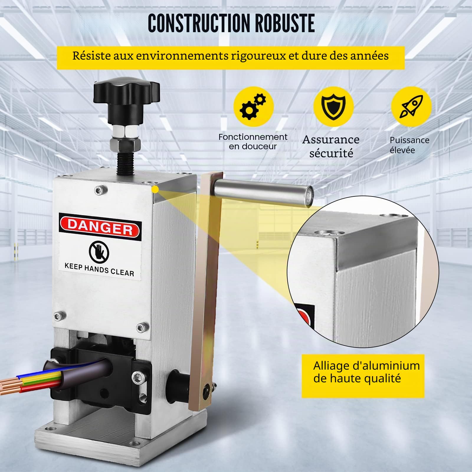 VEVOR Machine à dénuder pour câble de 1,5 à 25 mm, pince à dénuder multiple en alliage d'aluminium, machine à dénuder manuelle, éplucheuse de câble avec vitesse de dénudage pour le traitement du