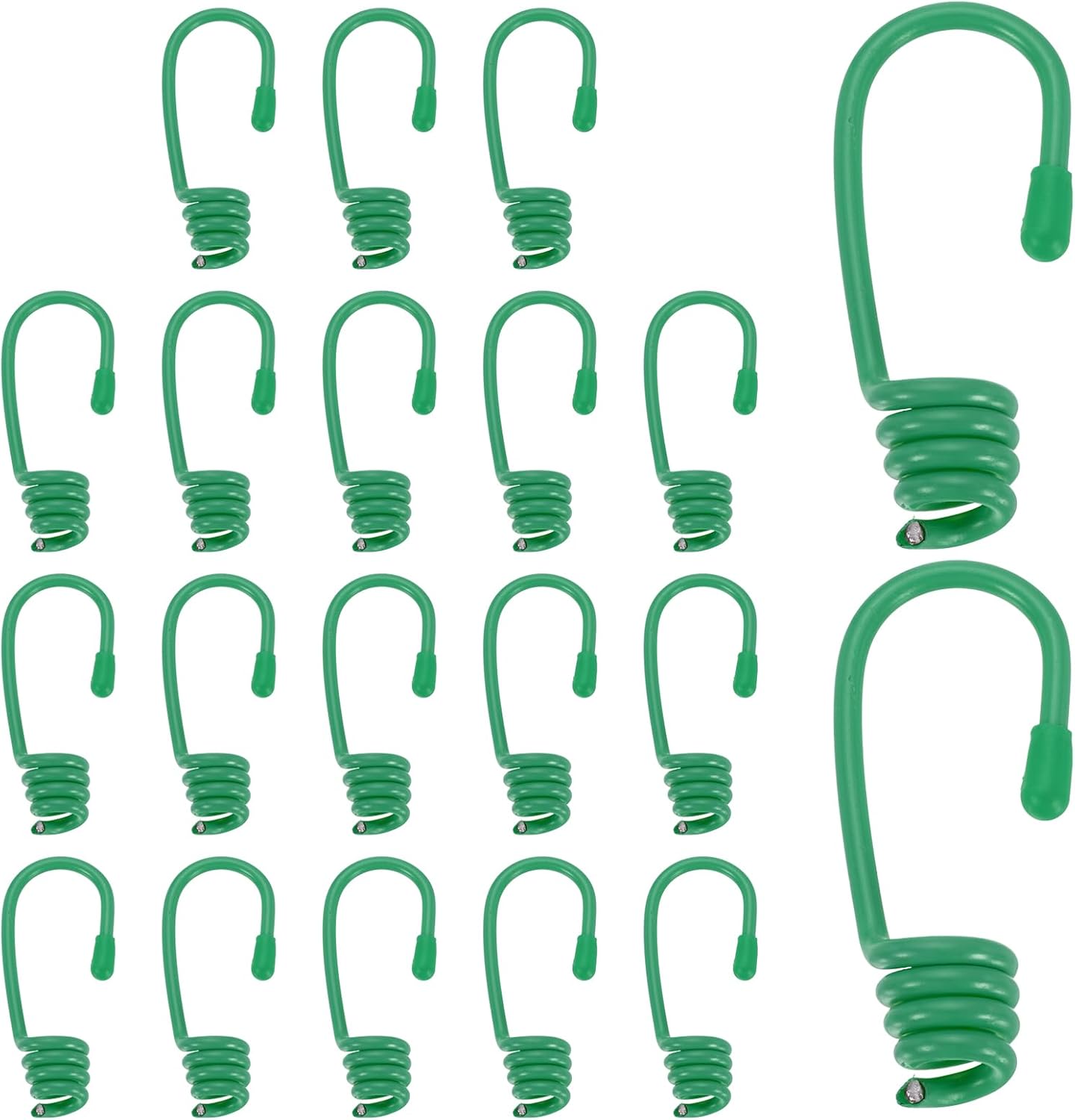 PATIKIL 9/32"(7mm) Bungee Cord Hooks 2.8" Length, 20Pcs Heavy Bungee Shock Cord Hook Spiral Wire Hooks End for Rope Strapping Tape Camping Tents Trucks Boats, Green