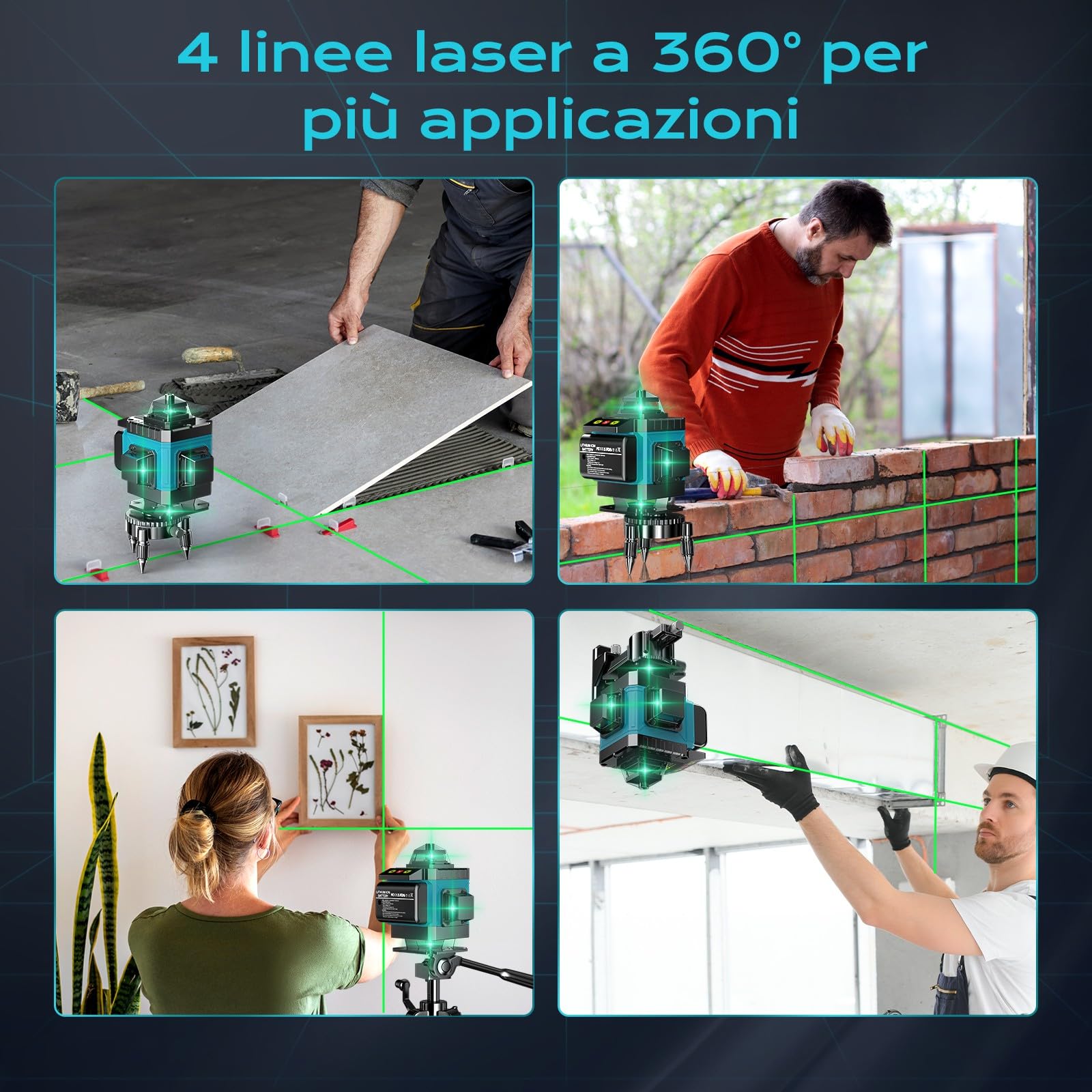 Livella Laser Autolivellante 16 Linee, 4 X 360 °Livello Laser Autolivellante Blu, 2 x Batterie, Autolivellante, Supporto rotante, Telecomando Cabina di rilevamento