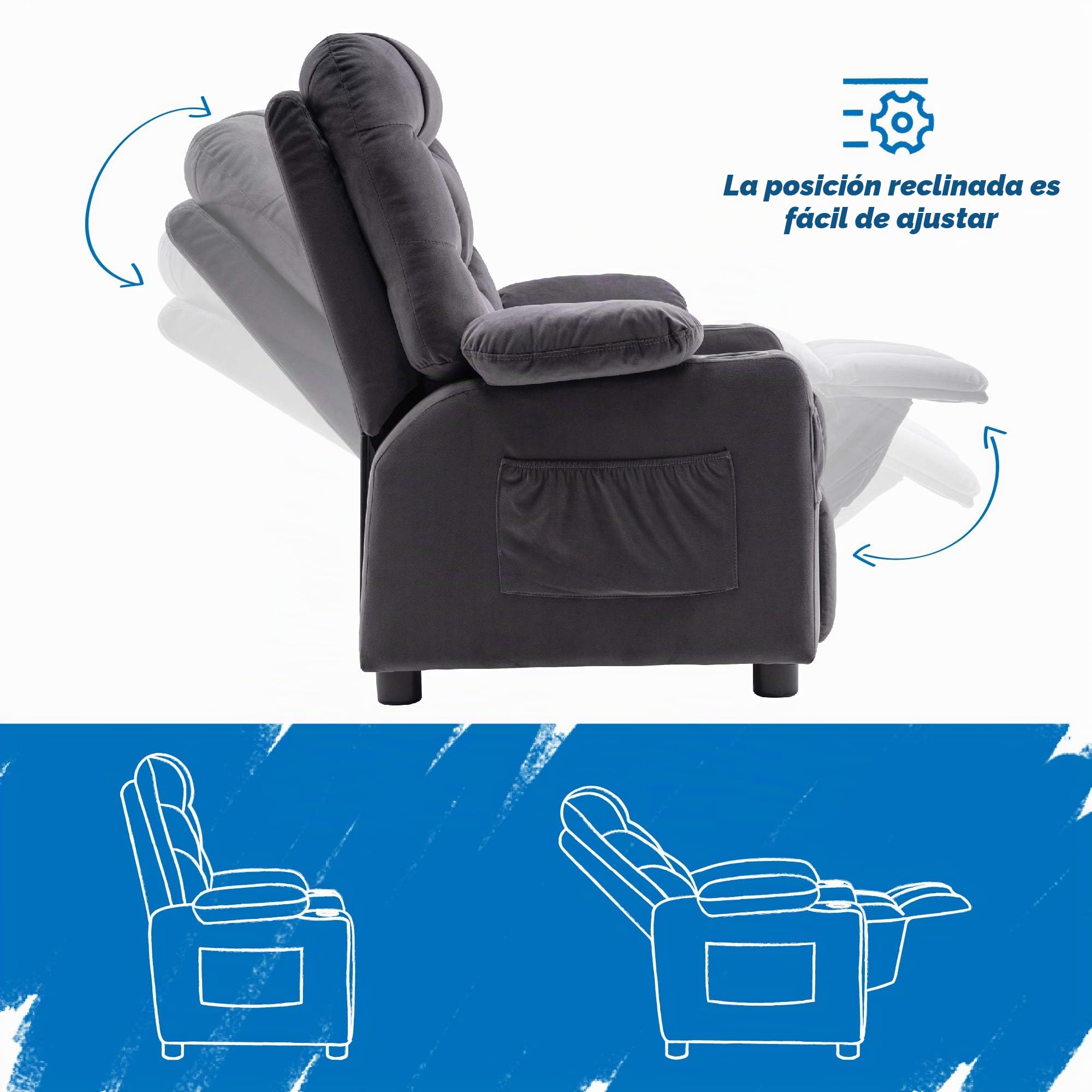 MCombo Kids Sillón juvenil y infantil con función reclinable 7355 (gris oscuro)
