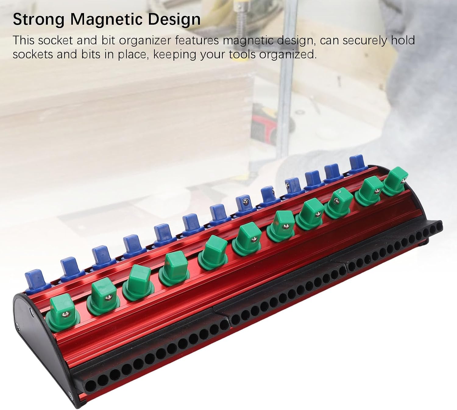 Luocute Magnetic Socket Organizer Set, Tool Box Storage Tray for Wrench Screwdrivers Mechanic Tools Portable Toolbox Accessory, Aluminum Alloy Multi Socket Bit Storage Holder