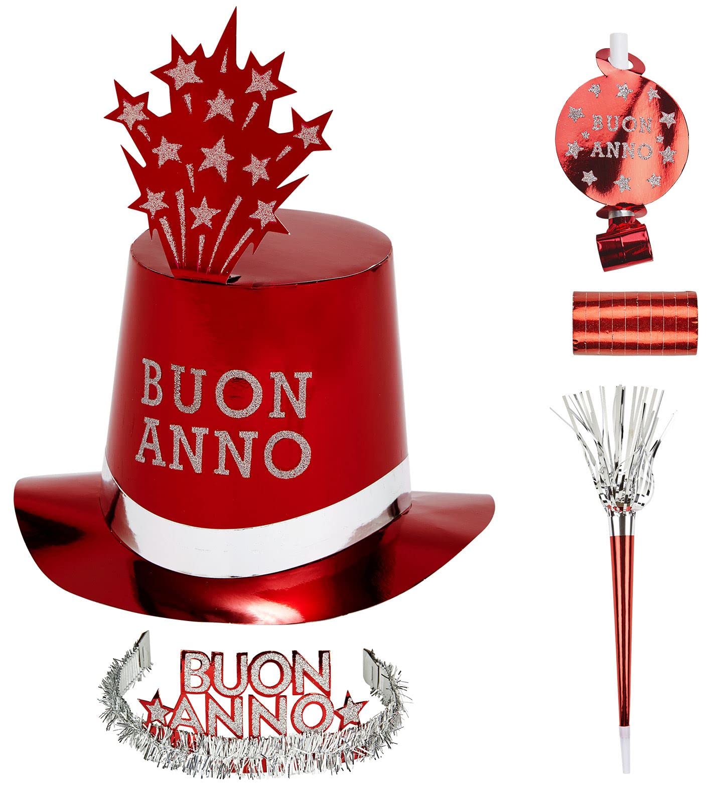 Party kit buon anno rosso cappellini cotillon capodanno