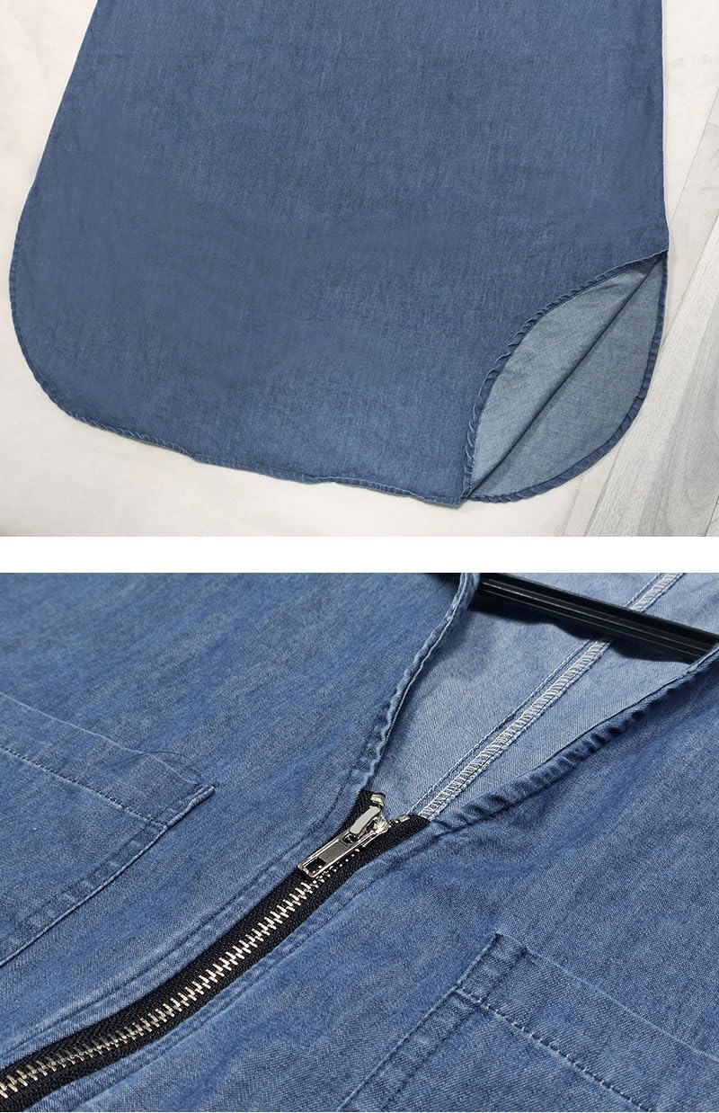 CHOUYATOU Women's Summer Notch Neck Short Sleeve Denim Dress Business Casual Jean Tunic Shirt Dress - Image 5