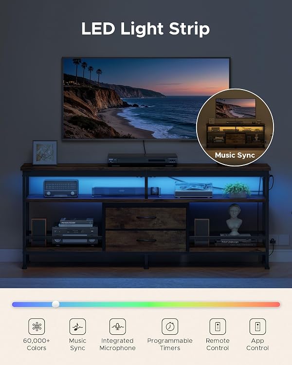 Lazzanto 63 Inch TV Stand, LED Entertainment Center for 55 to 75 Inch TVs by Lazzanto - Used condition - Image 4