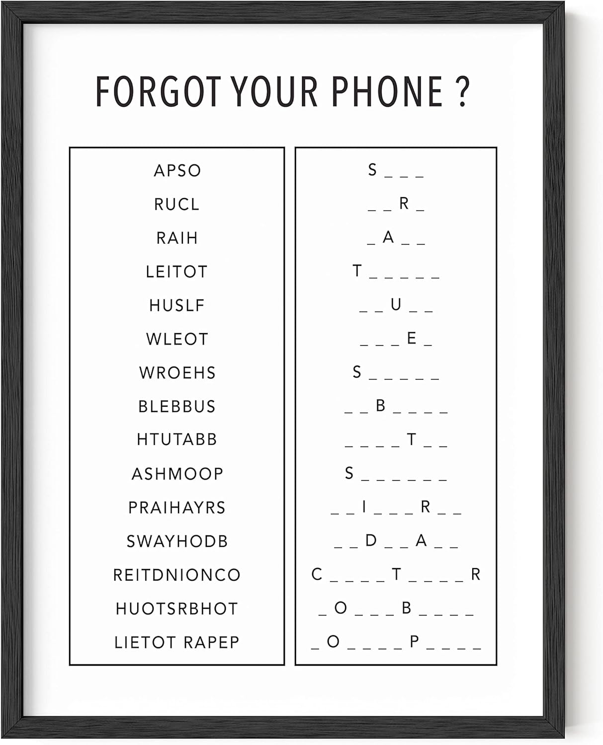 HAUS AND HUES Funny Bathroom Decor & Signs | Funny Bathroom Unscramble Wall Art, Framed Black and White Guest Bath Sign for Powder Room | 12"x16"