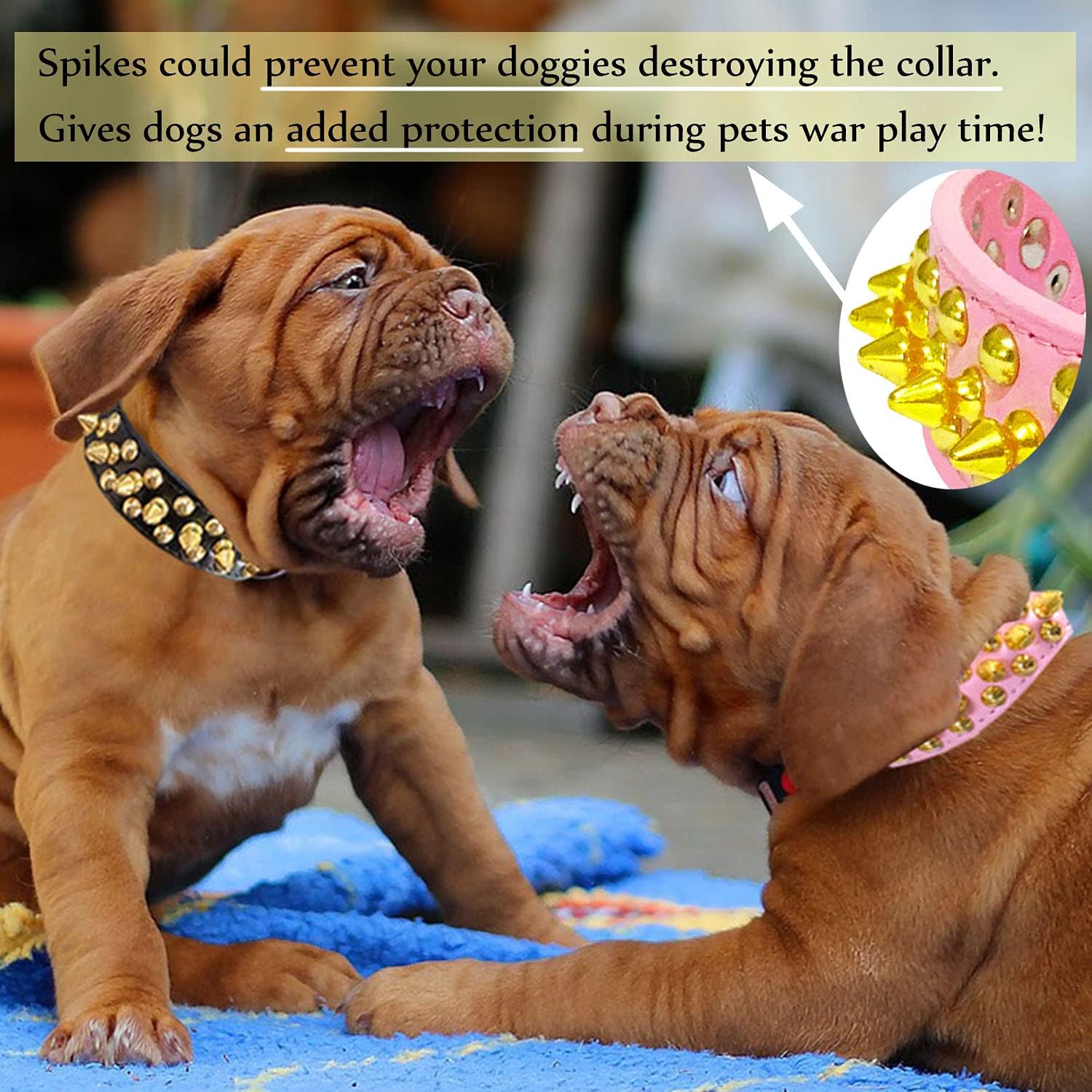 TEEMERRYCA Pink Leather Gold Spiked Studded Dog Collar for Female Puppy Small Medium Large Pets, Pit Bulls Bulldog, Keep Dog Safe from Grabbing by Huge Dogs, XXL 19.7"-22.4"