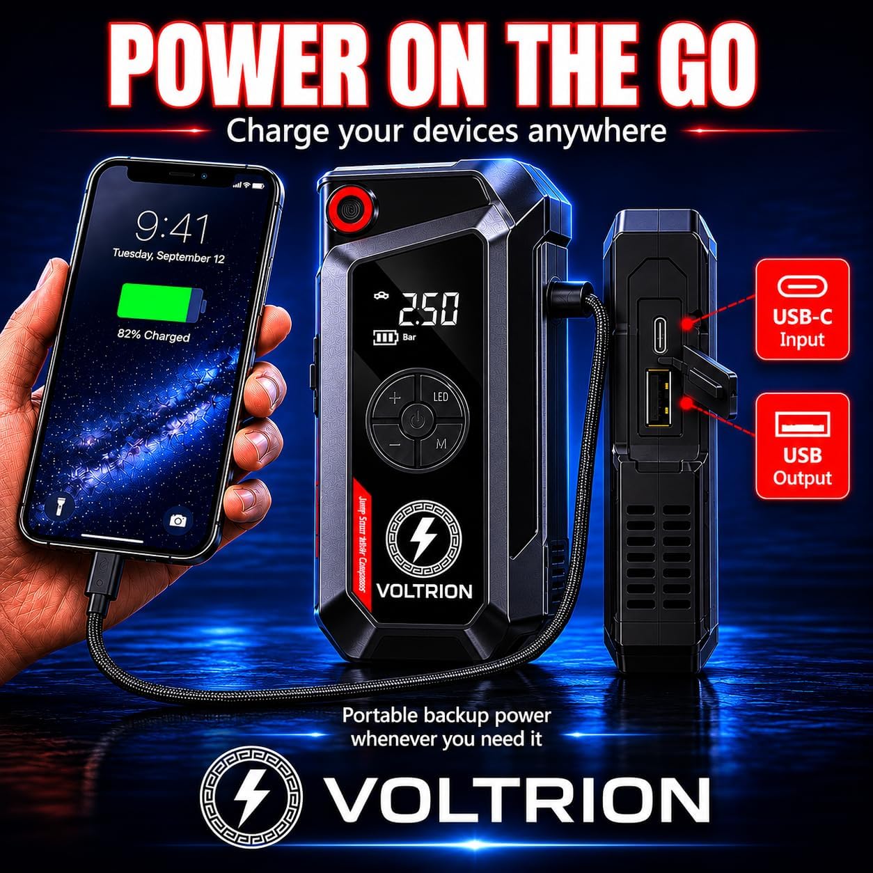 Jump Starter with Air Compressor, 1500A Car Battery Booster for up to 6.0L Gas & 4.0L Diesel, 150 PSI Digital Tire Inflator, 12000mAh Power Bank & LED Light, 4-in-1 Portable Jump Box
