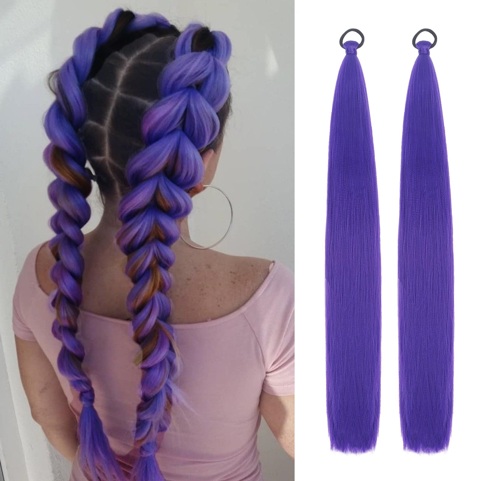 Mebeli Purple Ponytail Extension with Elastic Tie,26inch 2pcs