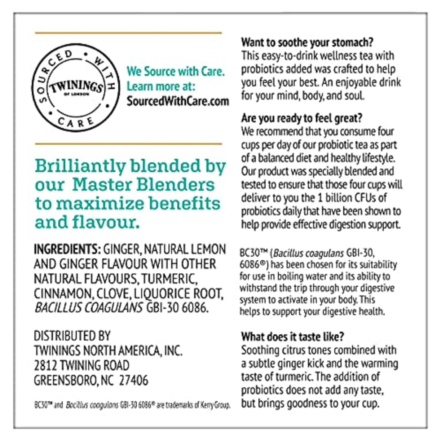 Twinings Probiotics Lemon & Ginger Herbal Tea, Supports Digestive Health, Single Serve K-Cup Pods for Keurig, Naturally Caffeine Free, 24 Count (Pack of 2)