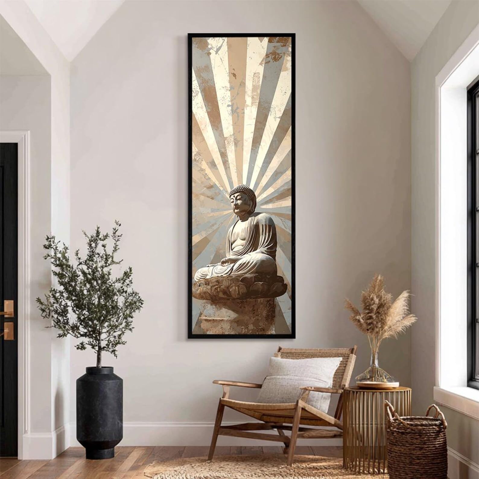 XINBAO Lienzo con la imagen de Buda, decoración zen vertical para estudio de yoga, arte mural budista de gran tamaño, láminas espirituales altas y estrechas (50x150cm/sin marco).
