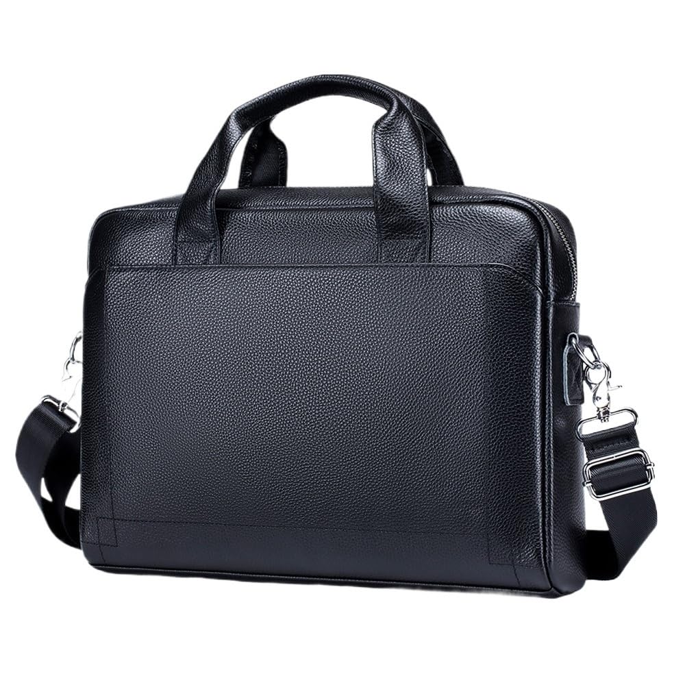 Borsa uomo pelle vacchetta grana fine, tracolla ufficio per laptop | Valigetta da lavoro impermeabile a tracolla, borsa multifunzionale per spostamenti quotidiani
