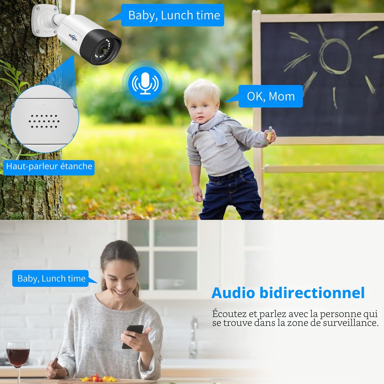 【5MP+Vision Nocturne en Couleur】 Kit Caméra de Surveillance WiFi Extérieure, Hiseeu 5MP 10CH 1To HDD NVR Kit Vidéo Surveillance WiFi avec 4X5MP IP Caméra, Détection de Mouvement, APP/PC à Distance