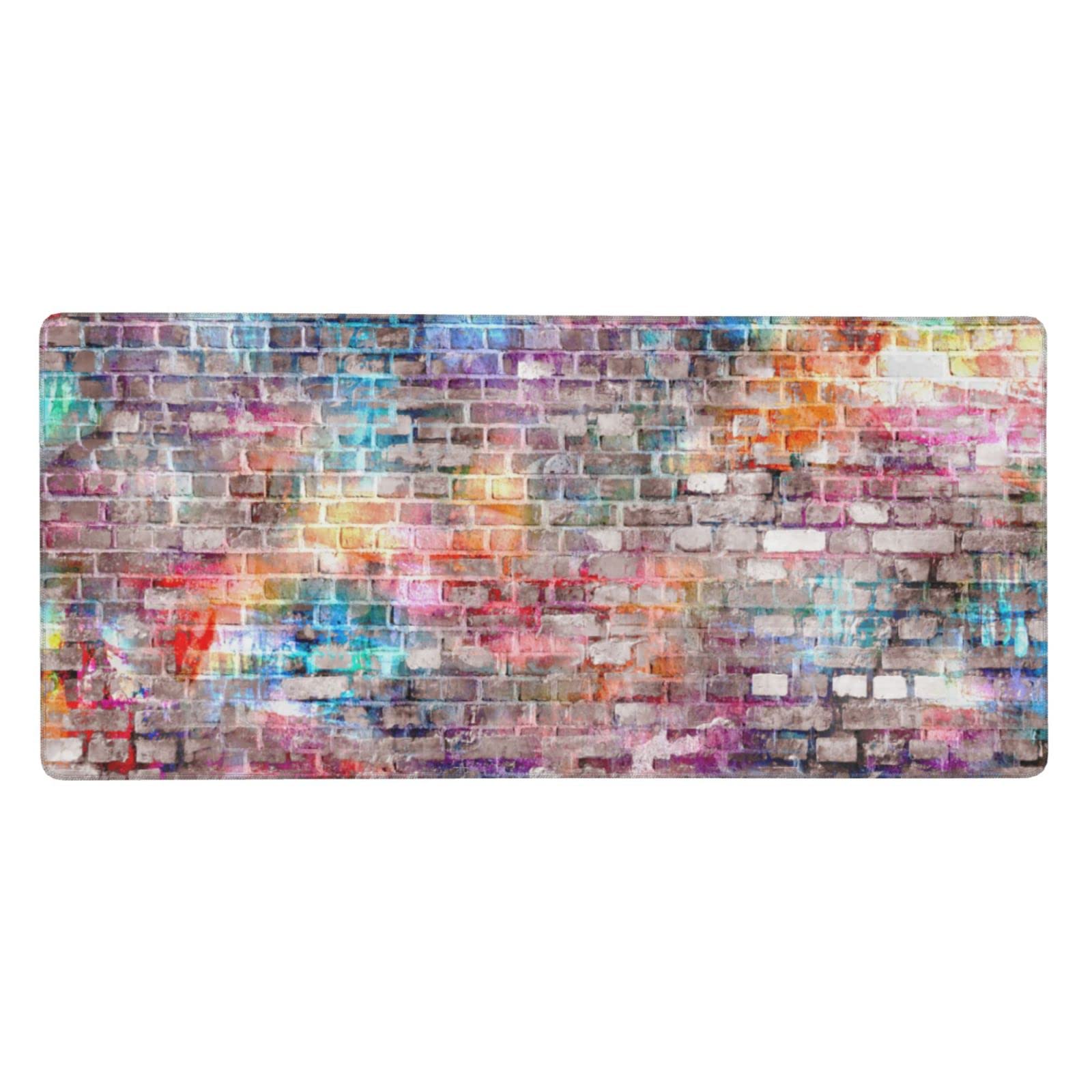Colorful Graffiti Brick Wall Print Gaming Mouse Pad, Extra Extended Large Mouse Mat Anti-Slip Desk Pad Mousepads for Computer Keyboard Notebook, 15.8 X 35.5in