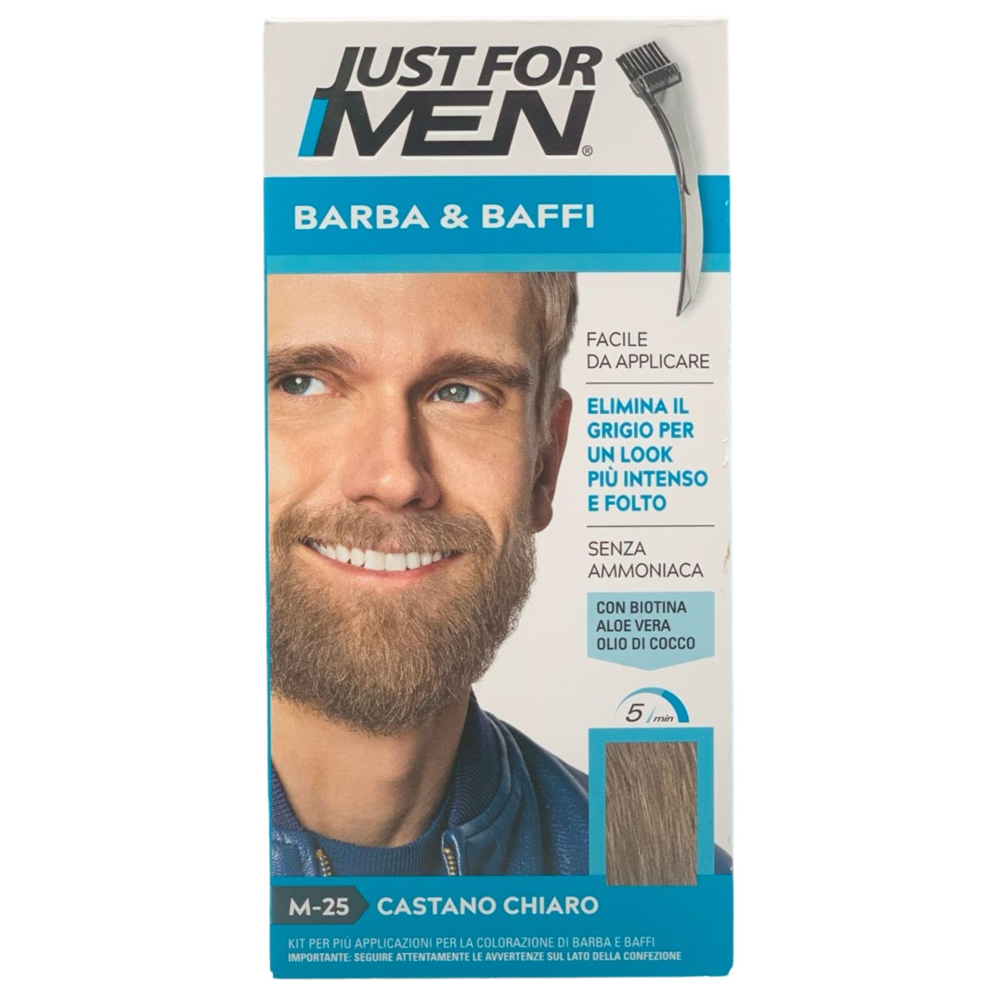 2x Colorazione BARBA & BAFFI, Elimina Il Grigio Per Un Look Più Intenso e Folto. Senza Ammoniaca, Con Biotina, Aloe Vera e Olio di Cocco (M-25 CASTANO CHIARO)