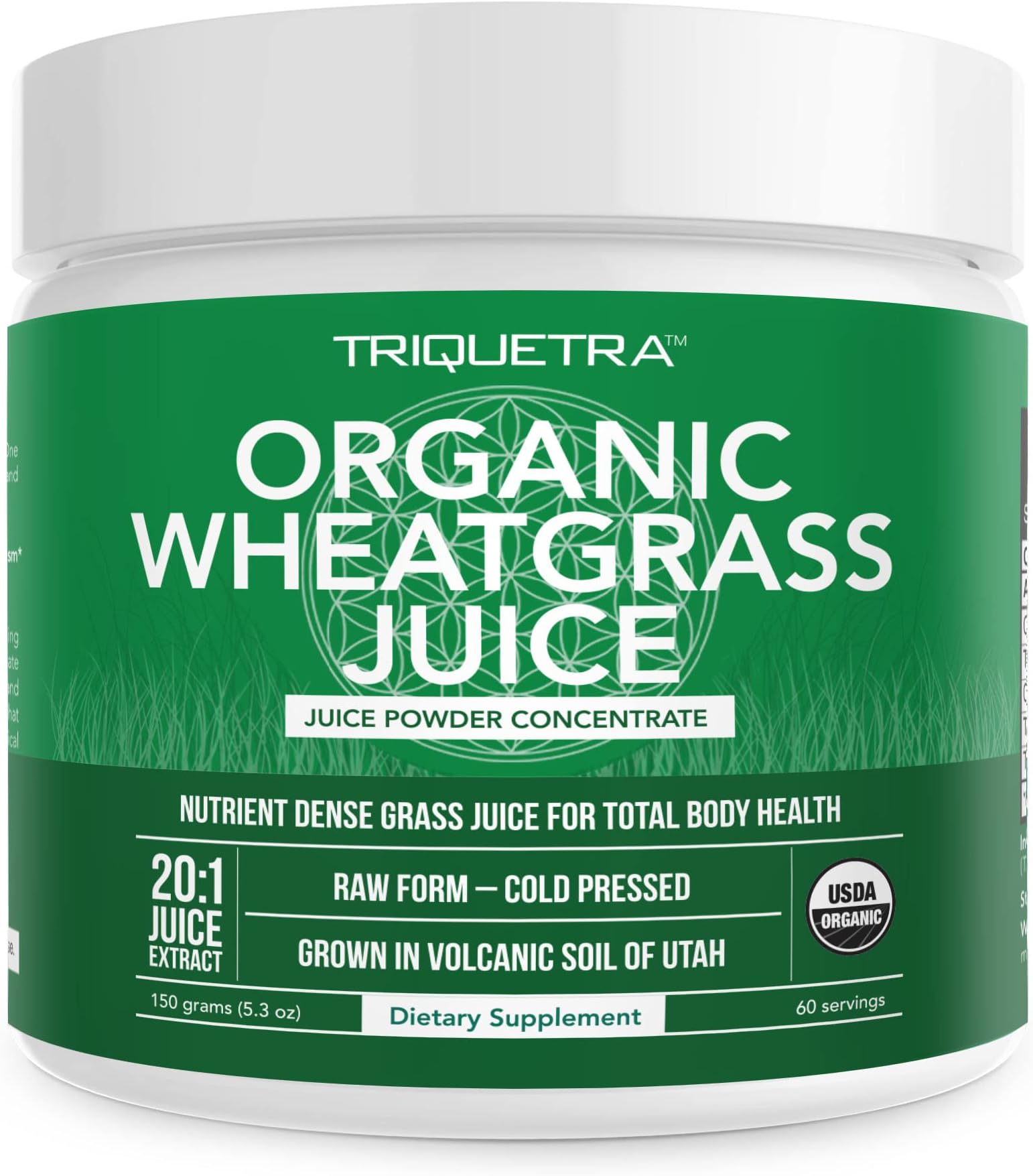 Organic Wheatgrass Juice Powder - Organic, Grown in Volcanic Soil of Utah - Raw BioActive Form, Cold-Pressed Then CO2 Dried, 20:1 Concentrate Juice Extract - Unflavored (5.3 oz – 60 Servings)