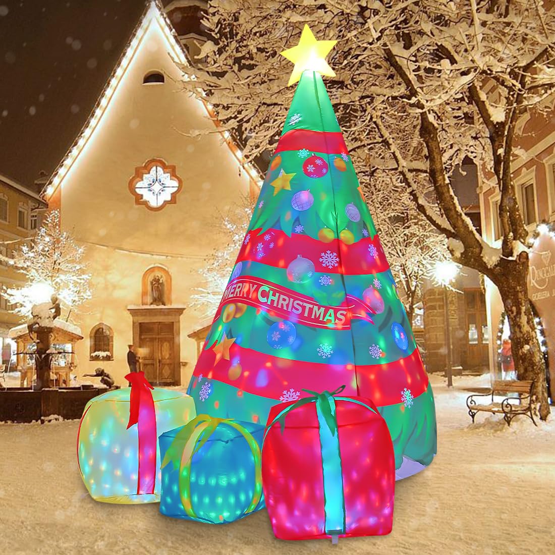 Comin Bonhomme de Neige Gonflable de Noël avec Une boîte, décoration de Cour Gonflable avec lumières LED intégrées pour Les Vacances, Les fêtes, Noël, la Cour, Le Jardin
